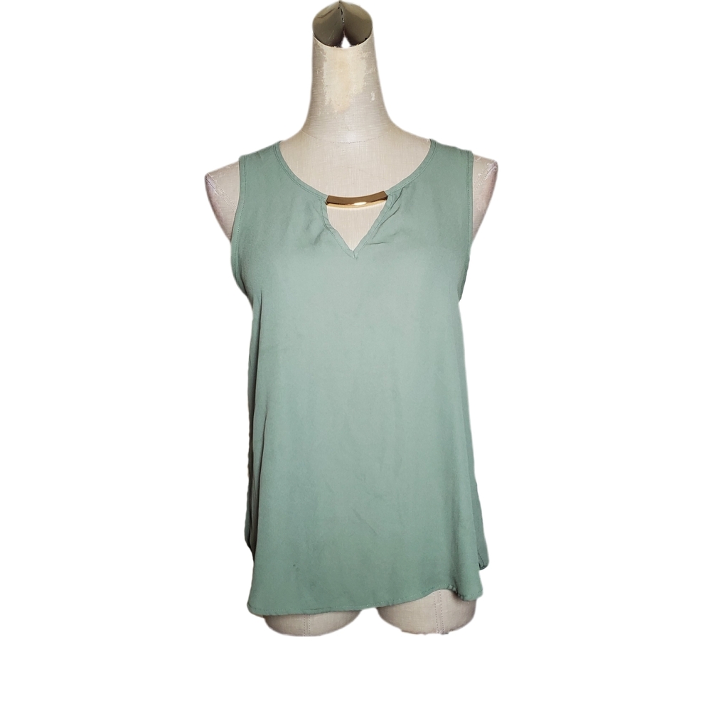 Lily White Olive Green Sleeveless Women's Top Sz S